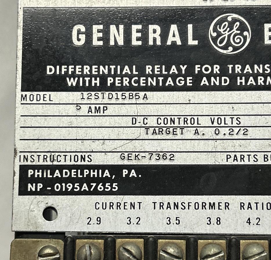 Used GENERAL ELECTRIC,12S1D15B5A,DIFFERENTIAL RELAY