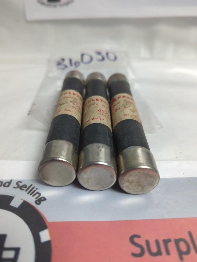 Used APPLETON,36030,ONE-TIME 30 AMP FUSE LOT OF 3 PRE-OWNED