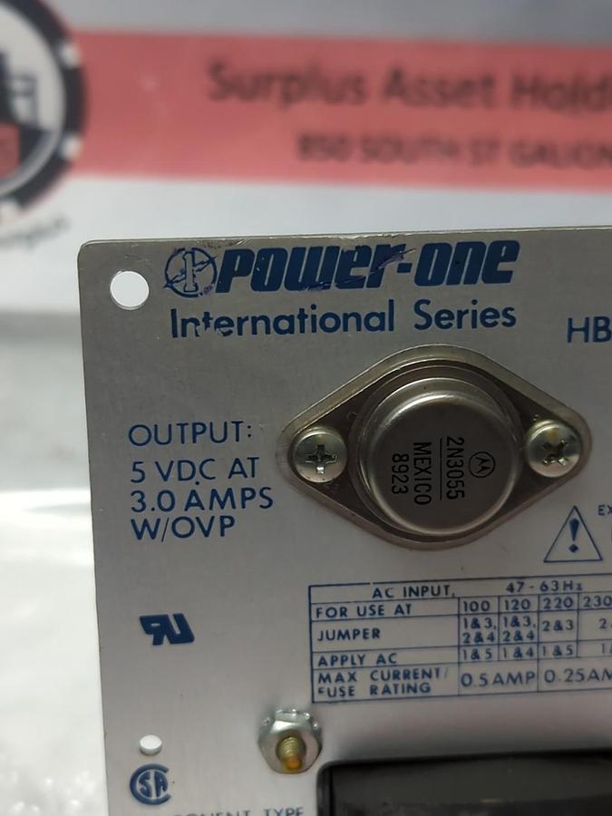 Used POWER-ONE,HB5-3/OVP-A,POWER SUPPLY 5VDC @ 3.0AMPS W/OVP PRE-OWNED