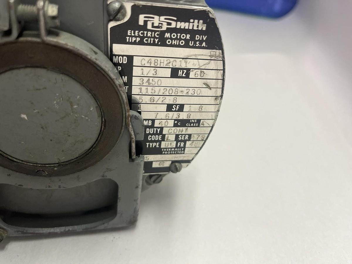 Used AO SMITH,C48H2C11,MOTOR 1/3HP 3450RPM 1PH FR 48