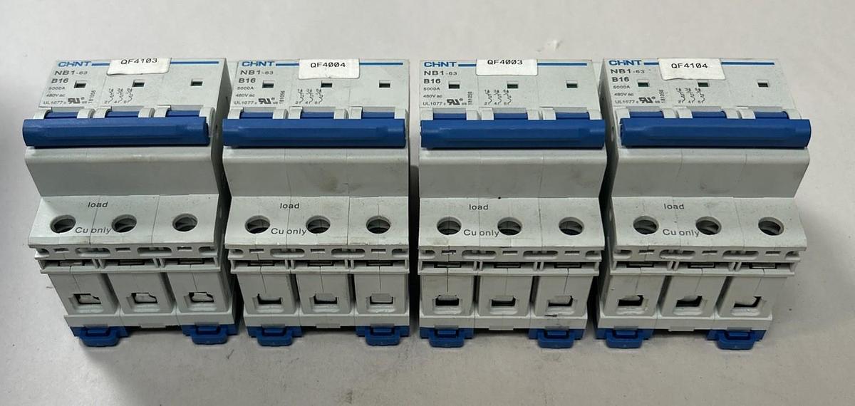 Used CHINT,NB1-63,CIRCUIT BREAKER 16A 480V 3P LOT OF 4