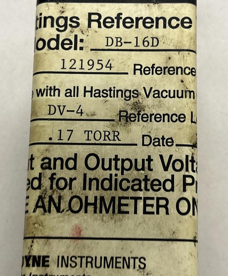 Used TELEDYNE HASTINGS,DB-16D,VACUUM GAUGE