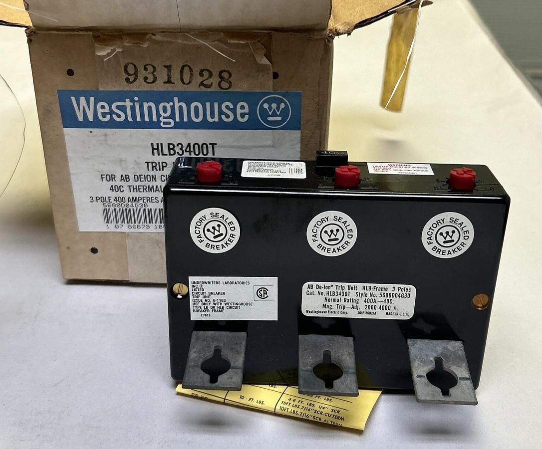 Used WESTINGHOUSE,HLB3400T,TRIP UNIT 400 AMP 3 POLE NEW