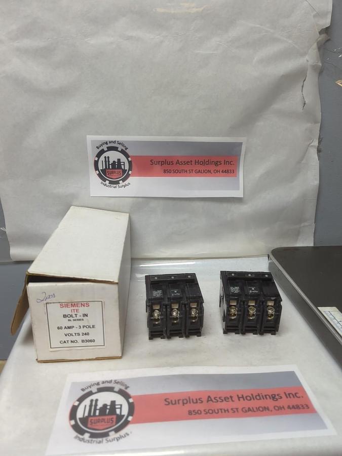 Used SIEMENS,B3060,CIRCUIT BREAKER 60 AMP 3-POLE LOT OF 2 PRE-OWNED