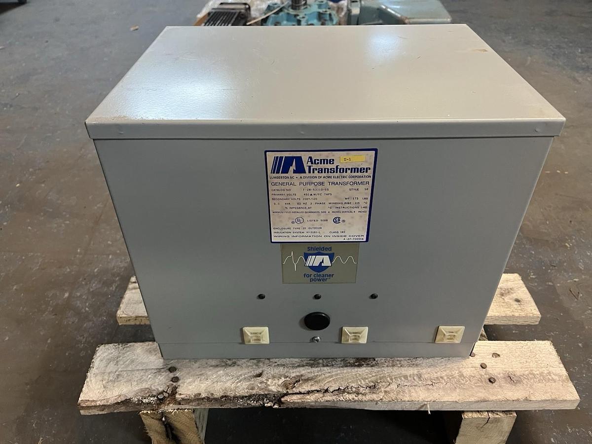 Used ACME,T-2A-53310-1S,TRANSFORMER 9KVA HV 480 DELTA LV 208Y/120V 3PH