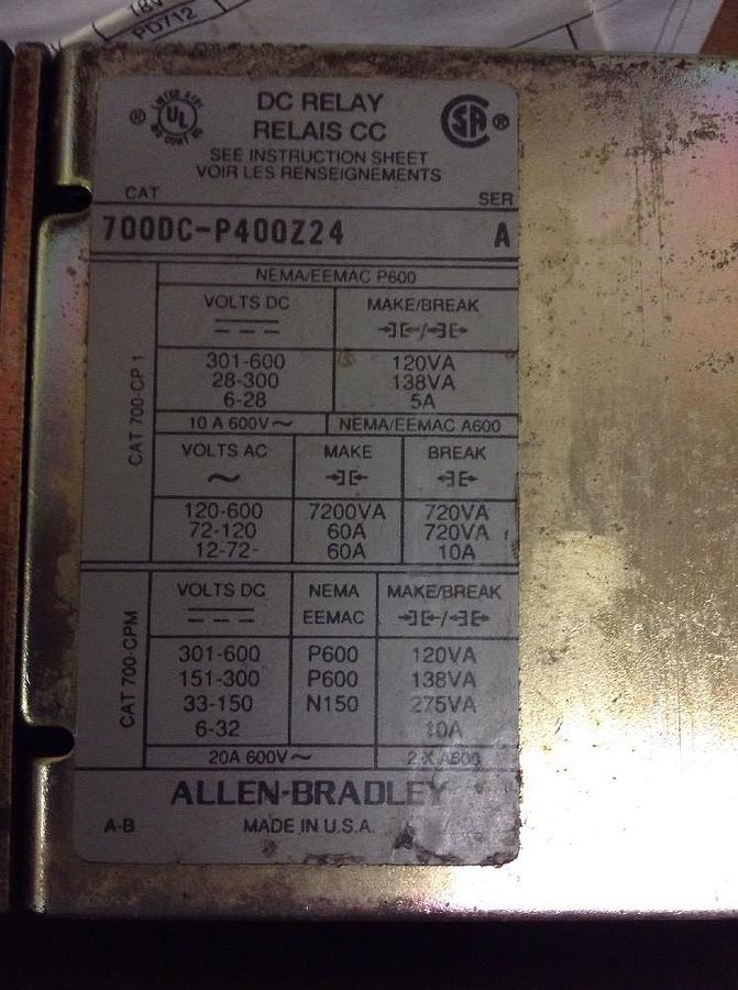 Used Allen-Bradley,700DC-P400Z24,Type P Control Relay