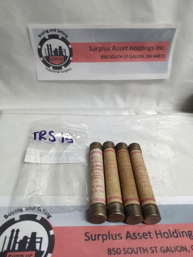 Used GOULD SHAWMUT,TRS15,TRI-ONIC 15 AMP FUSE LOT OF 4 PRE-OWNED