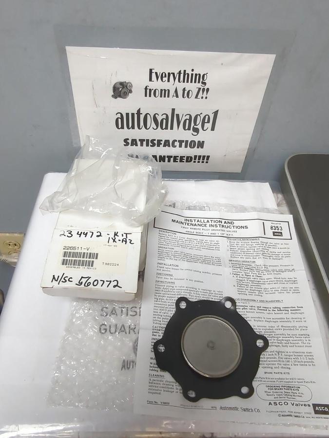 ASCO,226511-V,DIAPHRAM REPLACEMENT SPARE PART KIT NEW