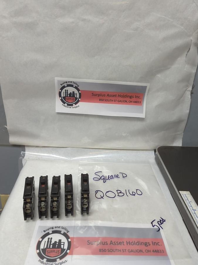 Used SQUARE D,QOB160,CIRCUIT BREAKER 1-POLE 60 AMP LOT OF 5 PRE-OWNED