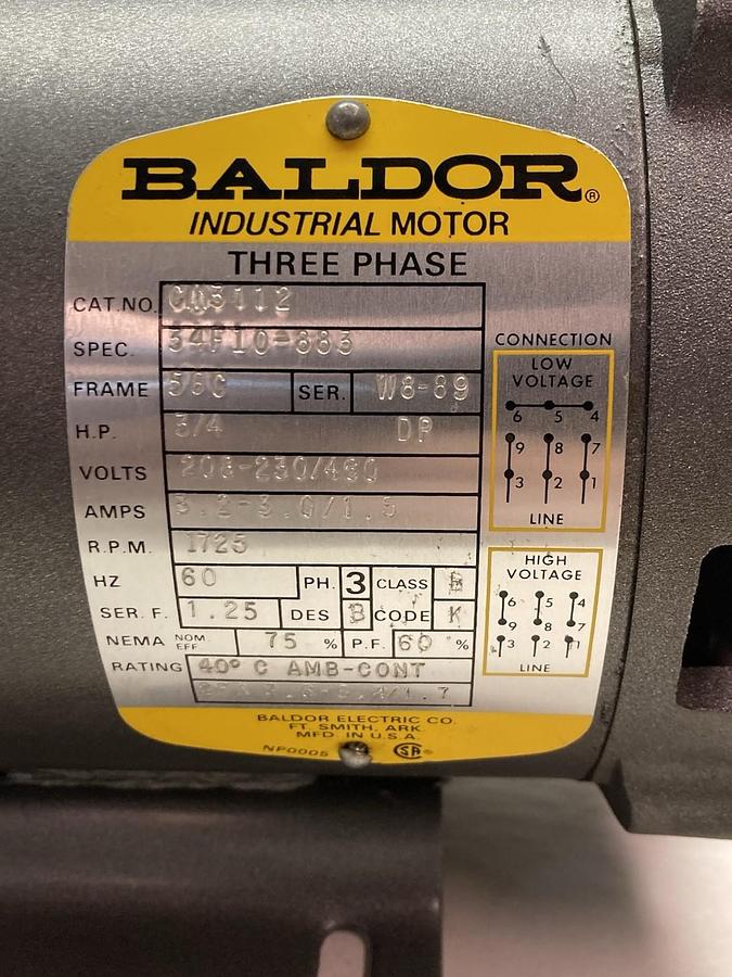 Baldor,CM3112,3-Phase Motor Frame 56C 1725RPM 3/4Hp 60Hz