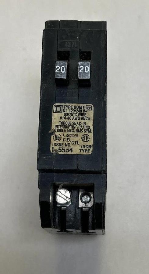 Used SQUARE D,HOMT2020,TANDEM CIRCUIT BREAKER 20A 120/240V 2P