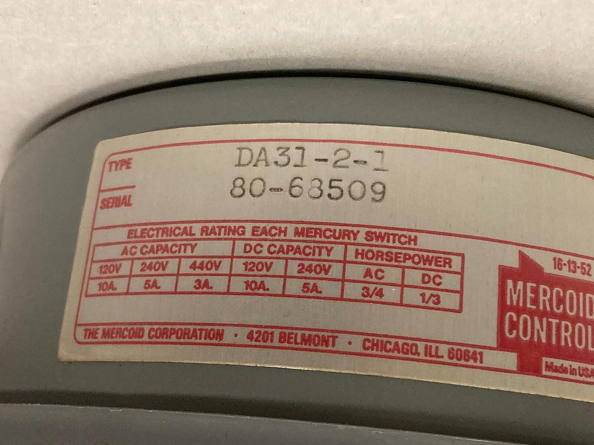 Used Mercoid,DA-31-2-1,Pressure Switch