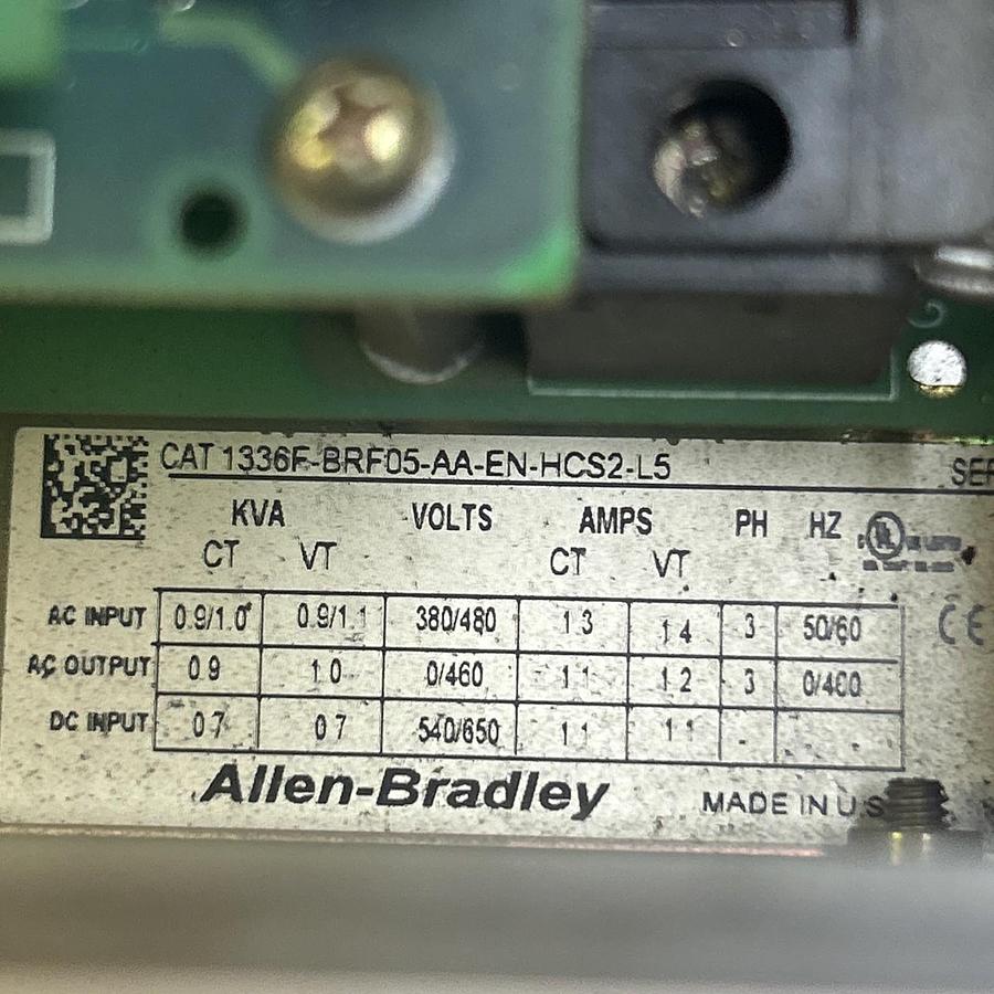 Used ALLEN BRADLEY,1336F-BRF05-AA-EN-HCS2-L5,SENSORLESS VECTOR AC DRIVE