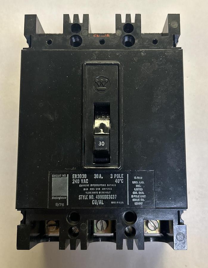 Used WESTINGHOUSE,EB3030,CIRCUIT BREAKER 30A 240V 3P