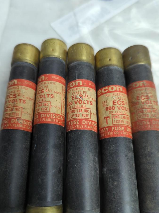 Used ECON,ECS 4-1/2,TIME-DELAY 4-1/2 AMP FUSE LOT OF 5 PRE-OWNED