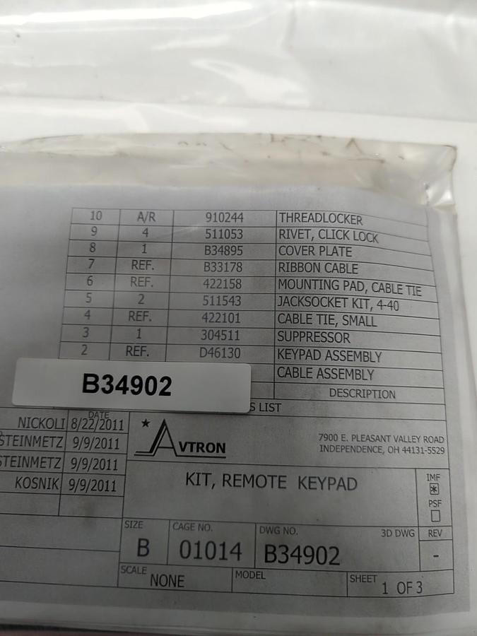 AVTRON,B34902,REMOTE KEYPAD KIT SIZE B NOS