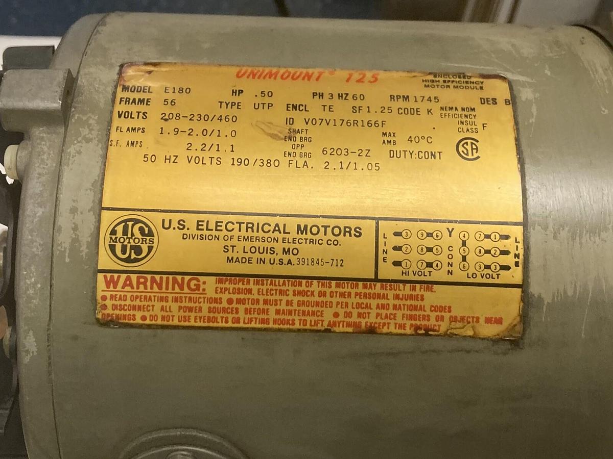 US Motors,UTP-GWP,0.75 HP 1750 RPM Syncrogear with E180 0.5 HP Motor