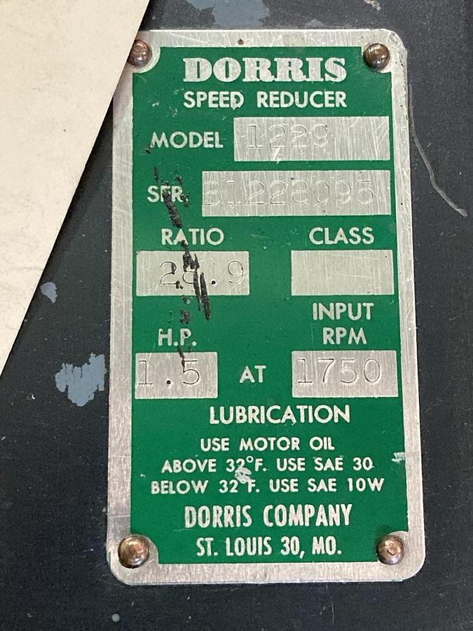 Used Dorris Gear Drives,Model 1229,Speed Reducer Ser B-1228016 28.9 Ratio 1.5HP
