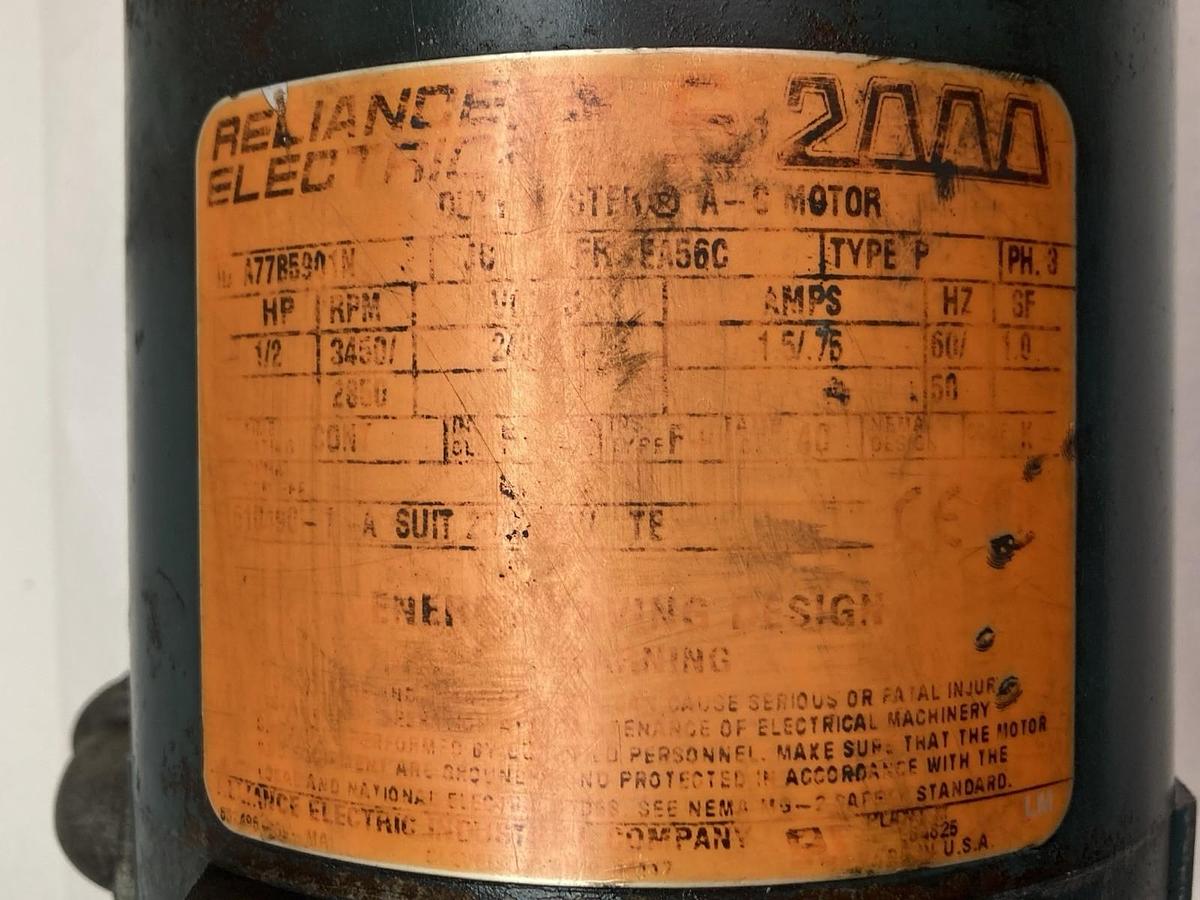 Used Reliance,A77B5901N,3-Phase Electric Motor Blower 1/2HP 3450/2850RPM 240/480V