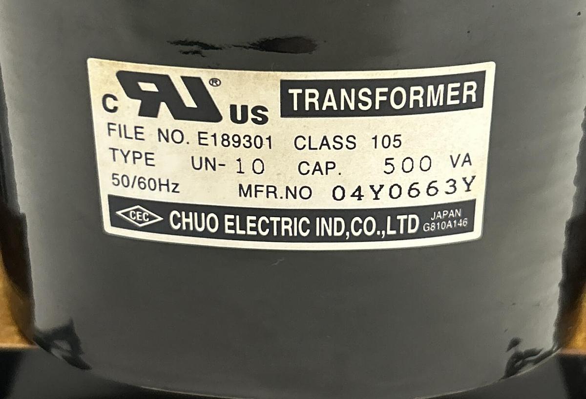 Used CHUO ELECTRIC,UN-10,TRANSFORMER 500VA