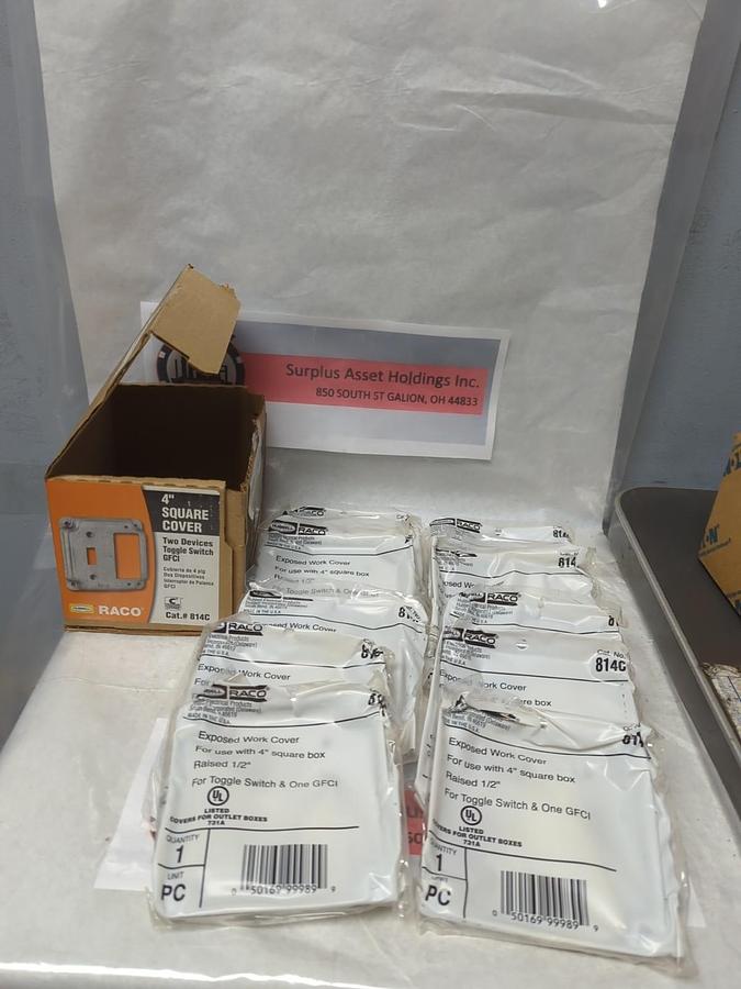 HUBBELL RACO,814C,TWO DEVICES TOGGLE SWITCH GFCI 4 INCH SQUARE COVER 10 PCS BOX