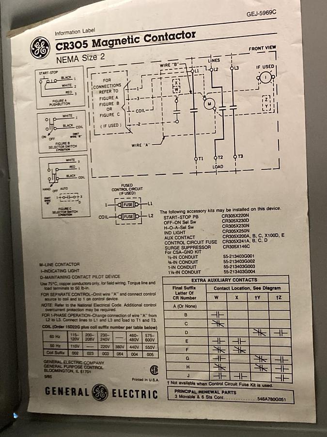 General Electric,CR305,Magnetic Contactor Type 1 Enclosure Size 2