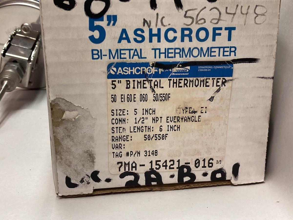 Ashcroft,7MA-15421-016,Bimetal Thermometer 1/2 NPT 50 to 550°F