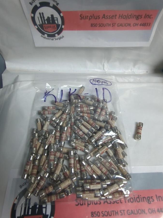 Used LITTELFUSE,KLK-10,FAST-ACTING 10 AMP FUSE LOT OF 100 PRE-OWNED