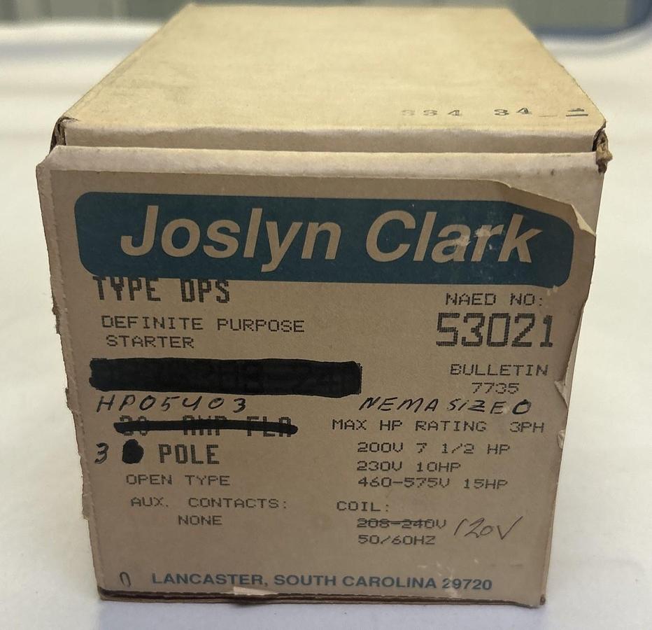 JOSLYN CLARK,HP05U03,MOTOR STARTER NOS
