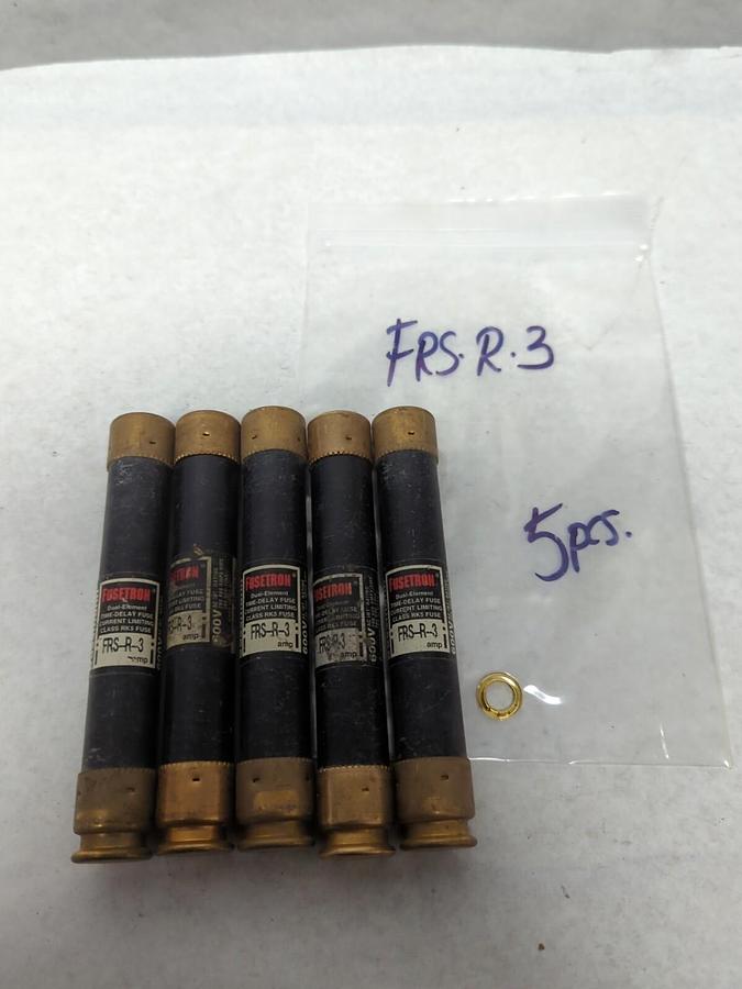 Used COOPER BUSSMANN,FRS-R-3,FUSETRON 3 AMP FUSE LOT OF 5 PRE-OWNED