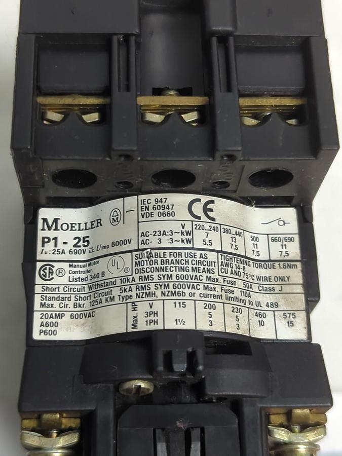 Used MOELLER,P1-25,ROTARY SWITCH DISCONNECT ASSEMBLY PRE-OWNED