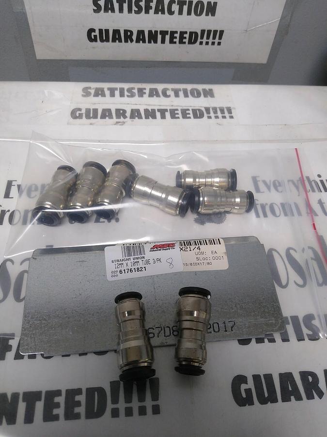 UNBRANDED,61761821,TUBE STRAIGHT UNION 12MMX10MM PUSH-TO-CONNECT LOT OF 8 NOS
