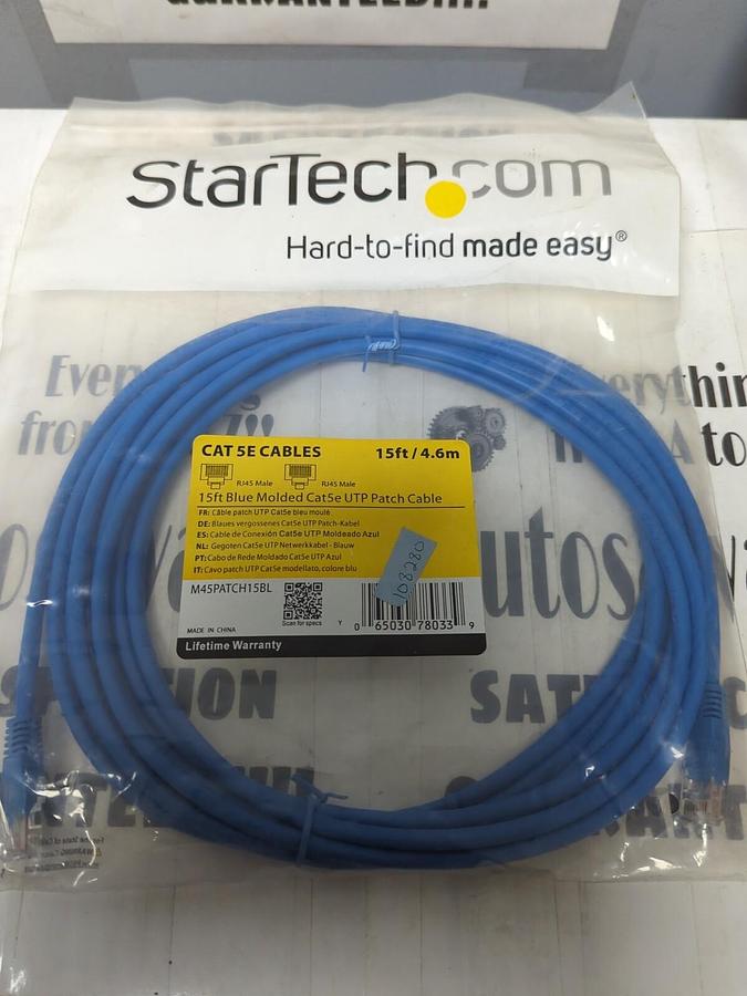 Used STARTECH,M45PATCH15BL,15FT BLUE MOLDED CAT5E UTP PATCH CABLE NEW