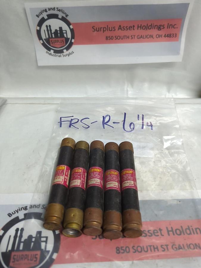 Used COOPER BUSSMANN,FRS-R-6-1/4,FUSETRON 6-1/4 AMP FUSE LOT OF 5 PRE-OWNED