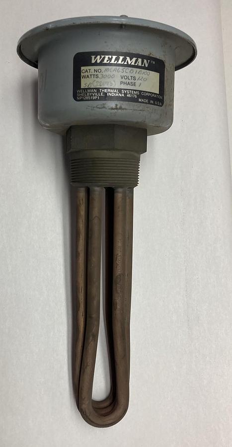 Used Wellman Thermal Systems,MCA65CB1B100,Single Phase Immersion Heater 120V 3000W