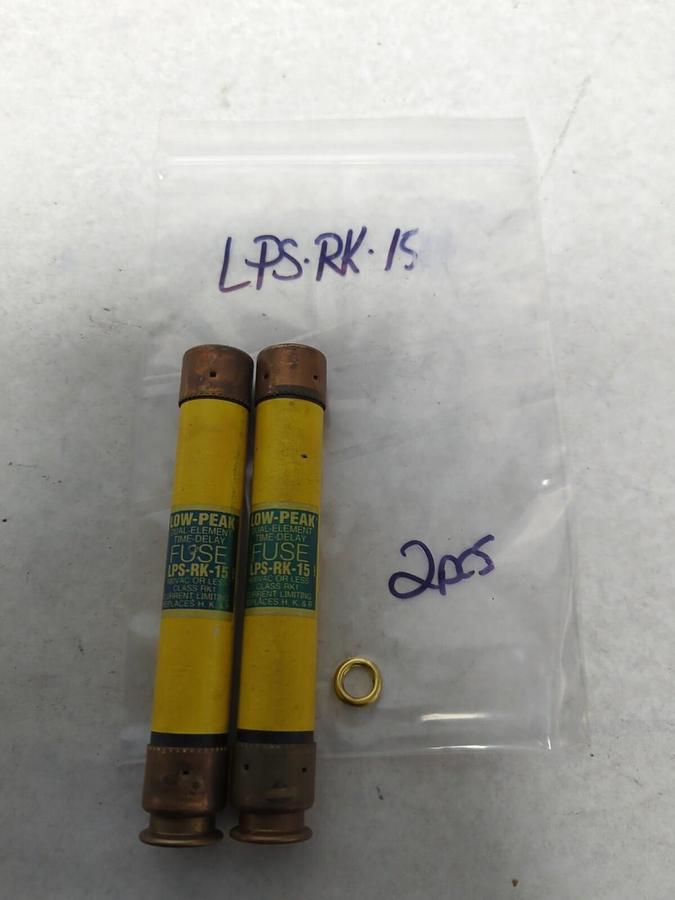 Used COOPER BUSSMANN,LPS-RK-15,LOW-PEAK 15 AMP FUSE LOT OF 2 PRE-OWNED