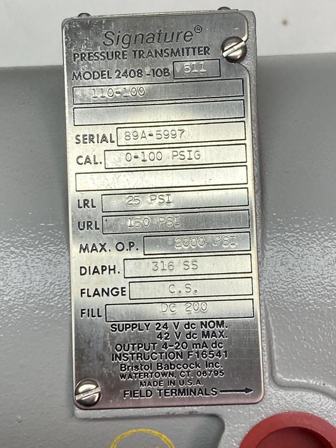 Bristal Babcock Signature,2408-10B-511-110-100,Pressure Transmitter