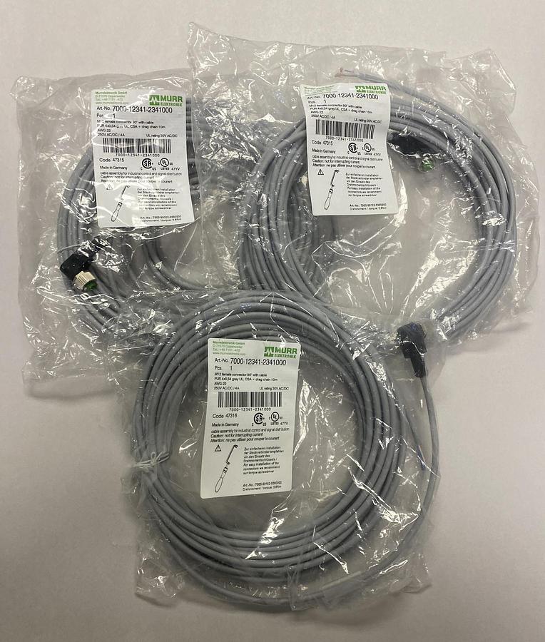 MURR ELEKTRONIK,7000-12341-2341000 M12, FEMALE 90° WITH CABLE LOT OF 3 NEW