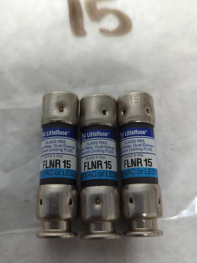 LITTELFUSE,FLNR-15,TIME-DELAY 15 AMP FUSE LOT OF 3 NOS