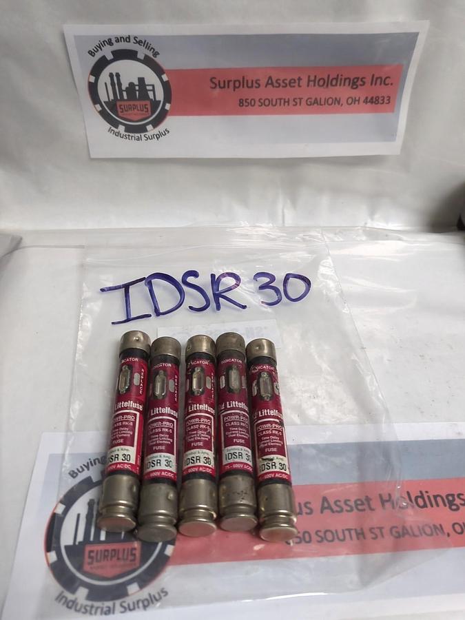 Used LITTELFUSE,IDSR-30,INDICATOR 30 AMP FUSE LOT OF 5 PRE-OWNED