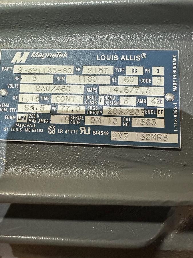 Magnetek,T363,MOTOR 3 HP 1160 RPM 230/460V 215T