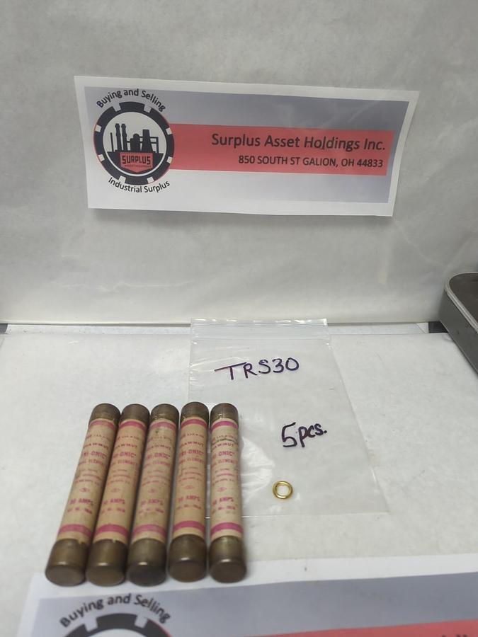 Used GOULD SHAWMUT,TRS30,TRI-ONIC 30 AMP FUSE LOT OF 5 PRE-OWNED