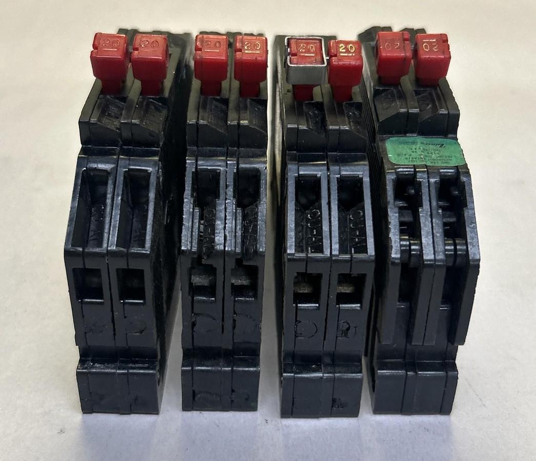 Used ZINSCO,R38AL,CIRCUIT BREAKER 20A 120/240V 2P LOT OF 4