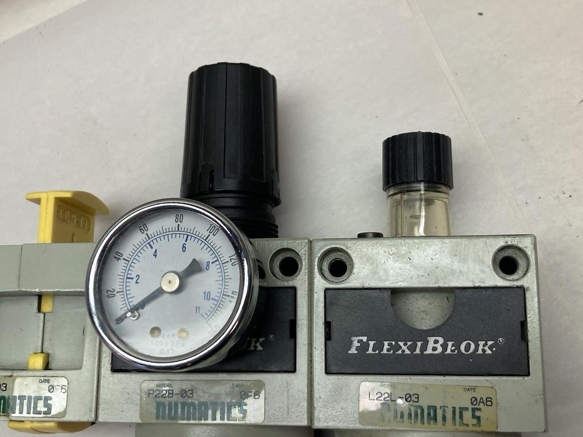 Used Numatics,P22B-03 and L22L-03,Flexiblok Pneumatic Filter Regulator Assembly
