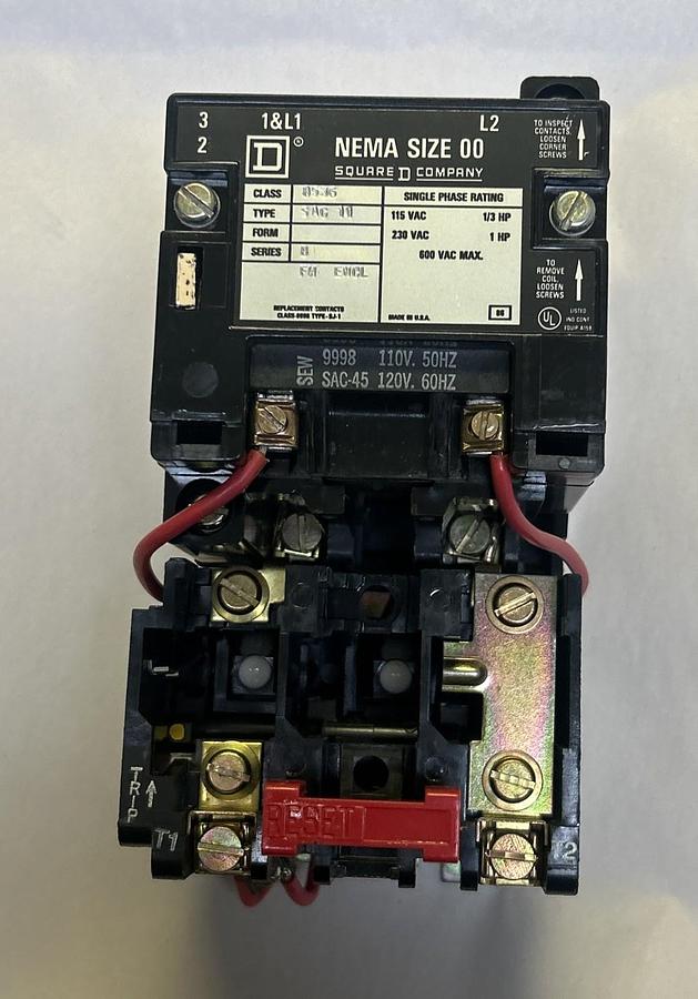 SQUARE D,8536SAG11,MAGNETIC MOTOR STARTER SIZE 00 NOS