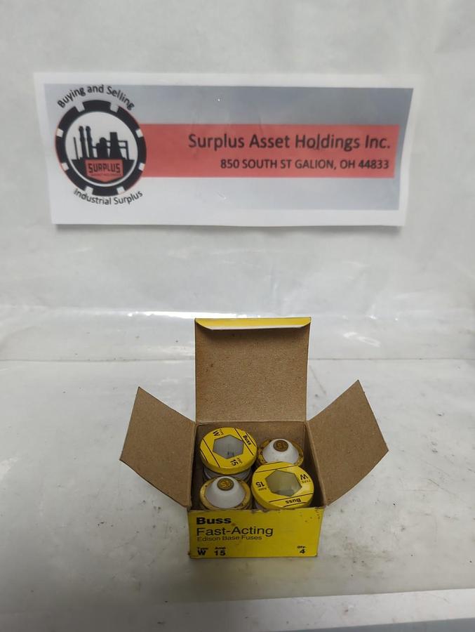 BUSSMANN,W-15,FAST ACTING SCREW-IN 15 AMP FUSES BOX OF 4 PCS NOS