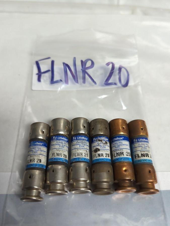 Used LITTELFUSE,FLNR20,TIME-DELAY 20 AMP FUSE LOT OF 6 PRE-OWNED