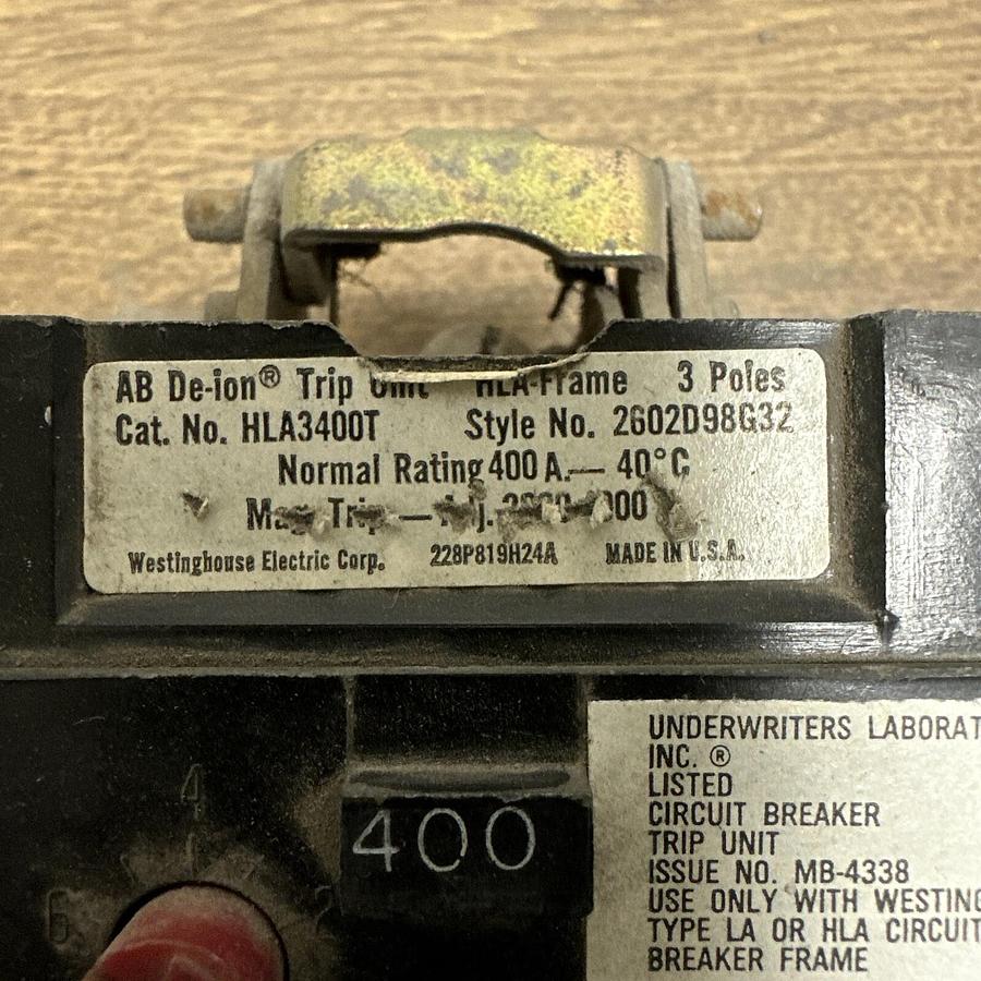 Used Westinghouse,HLA3400T,Thermal Magnetic 400Amp trip unit
