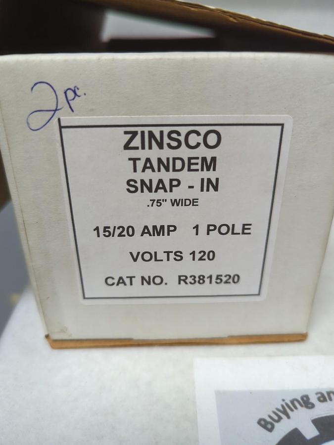 Used ZINSCO,R381520,TANDEM CIRCUIT BREAKER 15/20 AMP 1-POLE LOT OF 2 PRE-OWNED