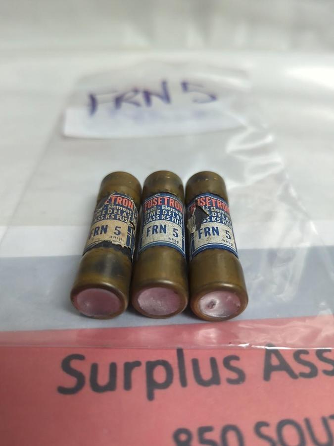 Used COOPER BUSSMANN,FRN-5,FUSETRON 5 AMP FUSE LOT OF 3 PRE-OWNED